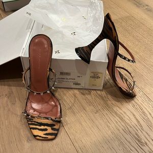 Amina Muaddi Karma Slipper Tiger Print Satin
